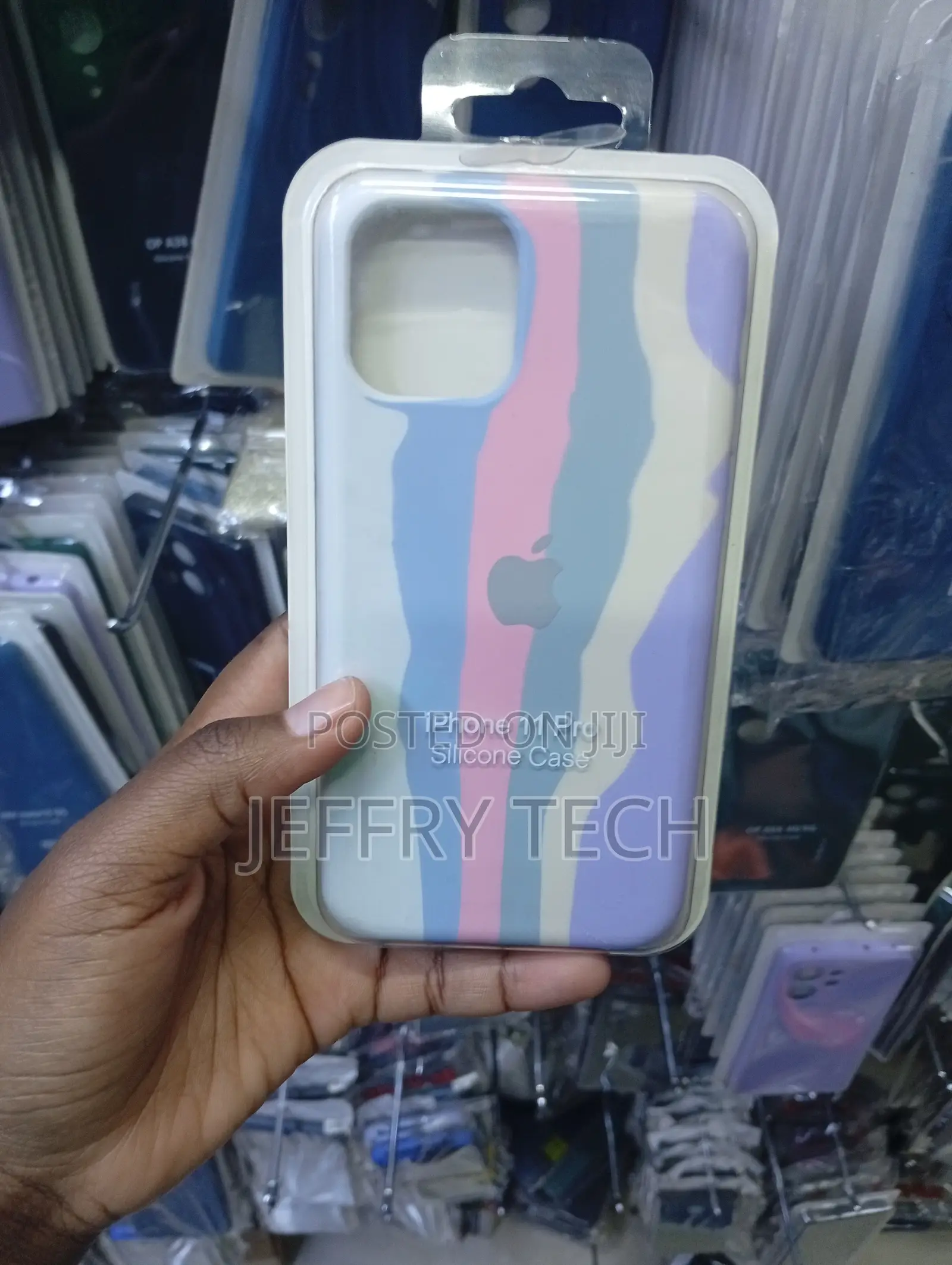 Pastel-Colored Stripes Silicone Case for the Apple iPhone 11 Pro.