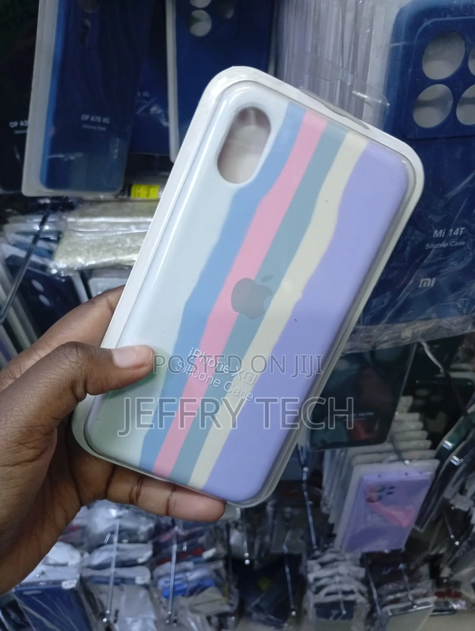 Pastel-Striped Silicone Case Designed for the iPhone XR.