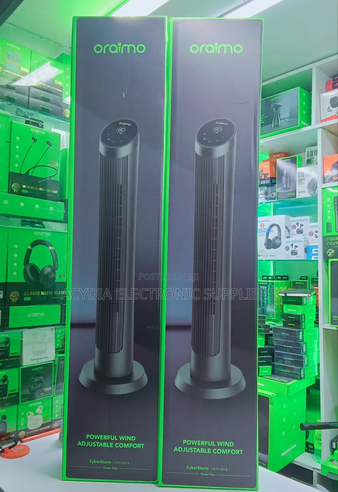 Oraimo CyberStorm 40” 50W Tower Fan With Remote Control 3 Wind Modes