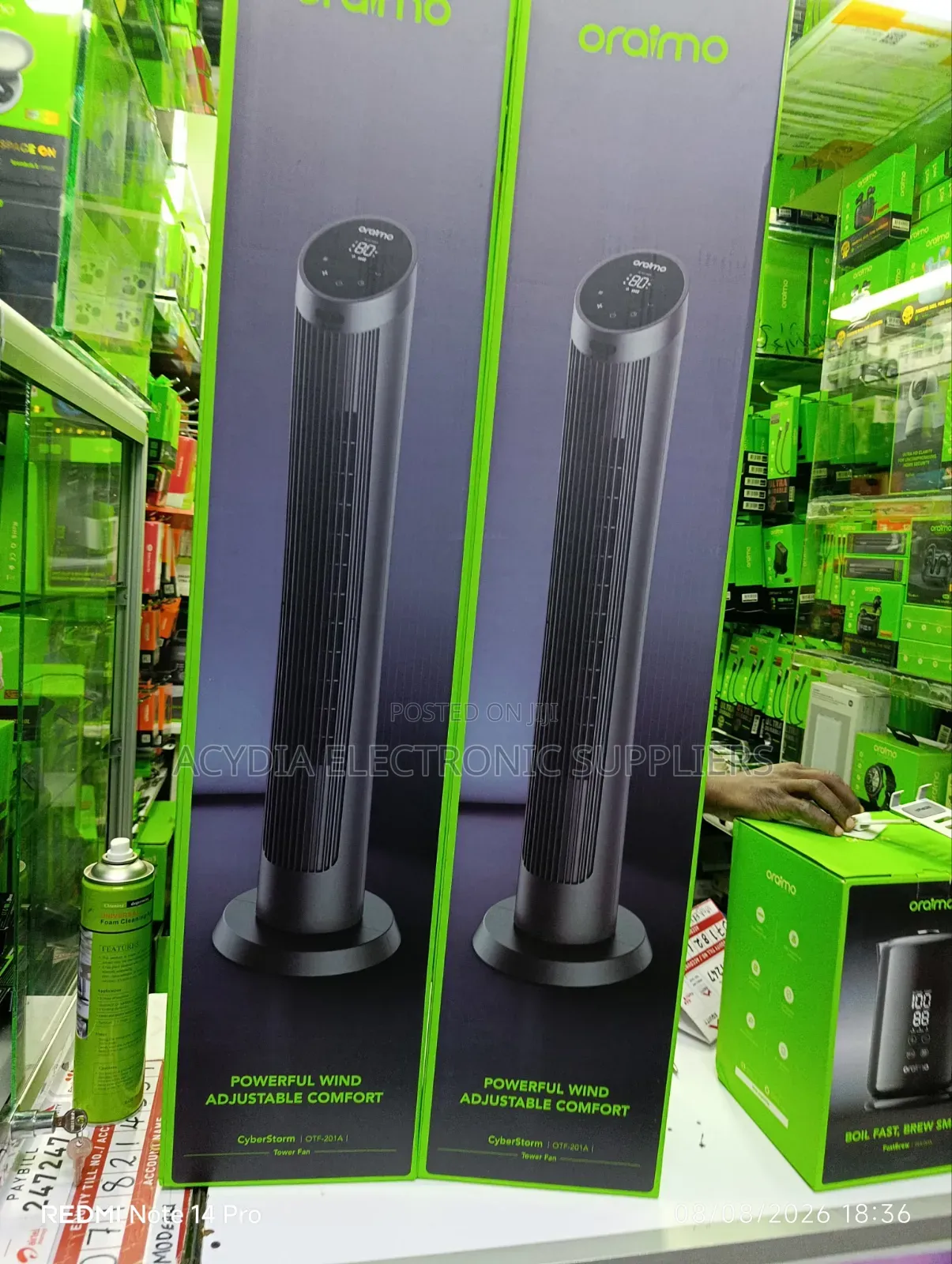 Oraimo CyberStorm 40” 50W Tower Fan With Remote Control 3 Wind Modes