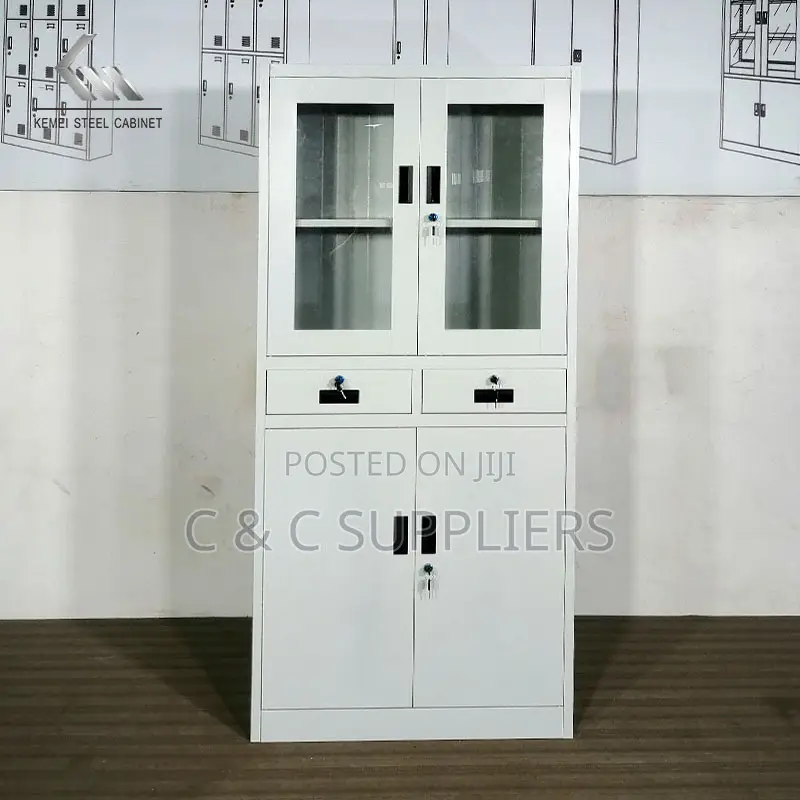 Steel Glass Front File Cabinet With Drawers