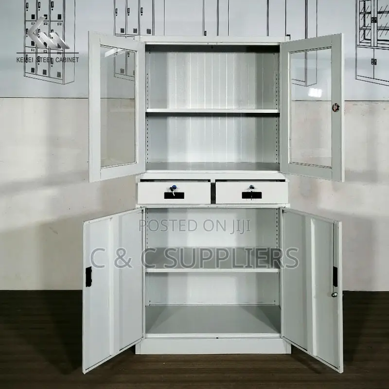 Steel Glass Front File Cabinet With Drawers