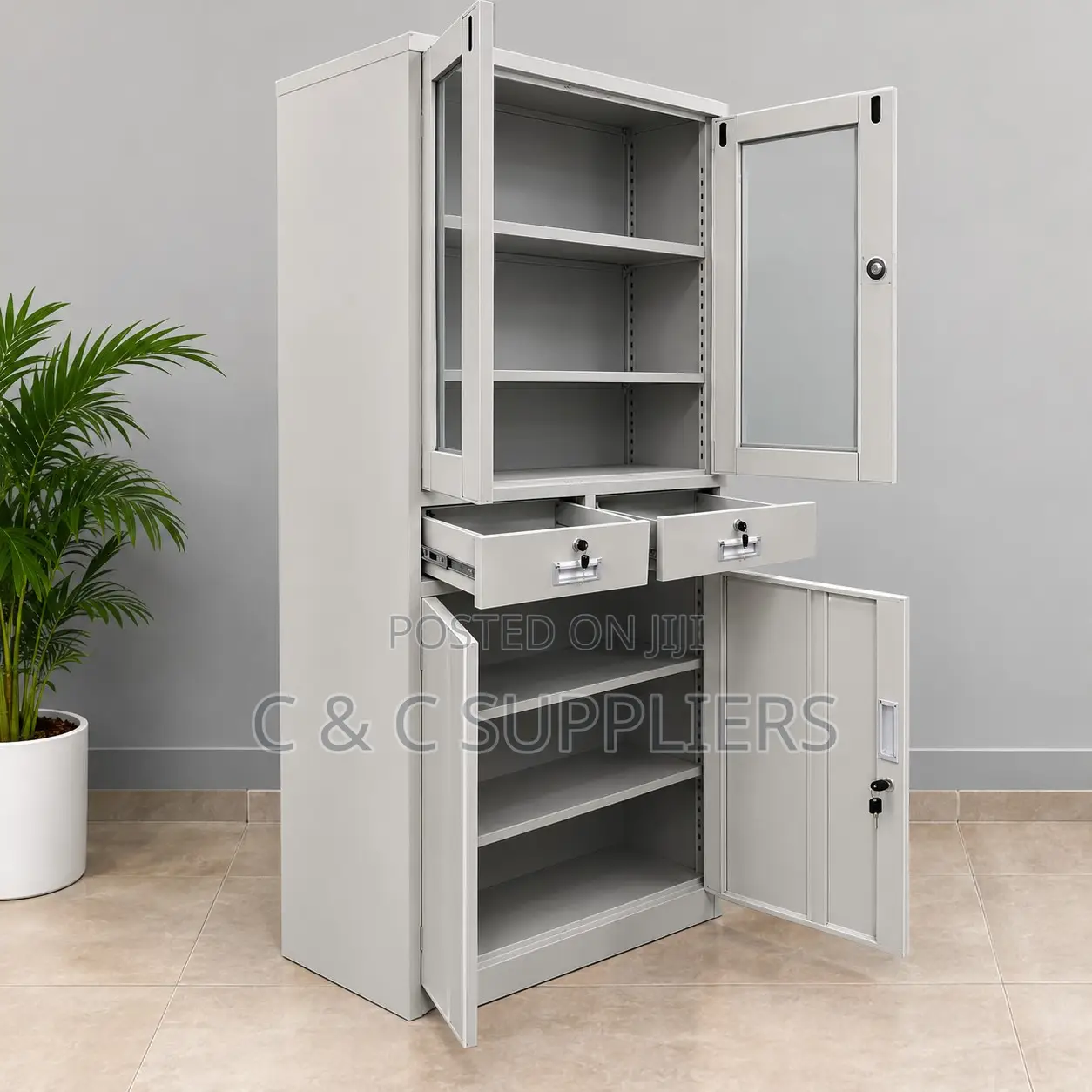 Steel Glass Front File Cabinet With Drawers