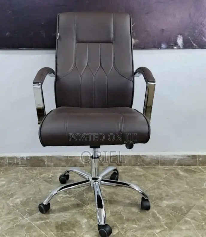 Office Chair : Brown Leather Padded Office Ergonomic Chair