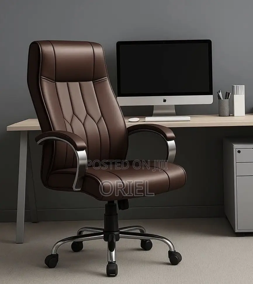 Office Chair : Brown Leather Padded Office Ergonomic Chair