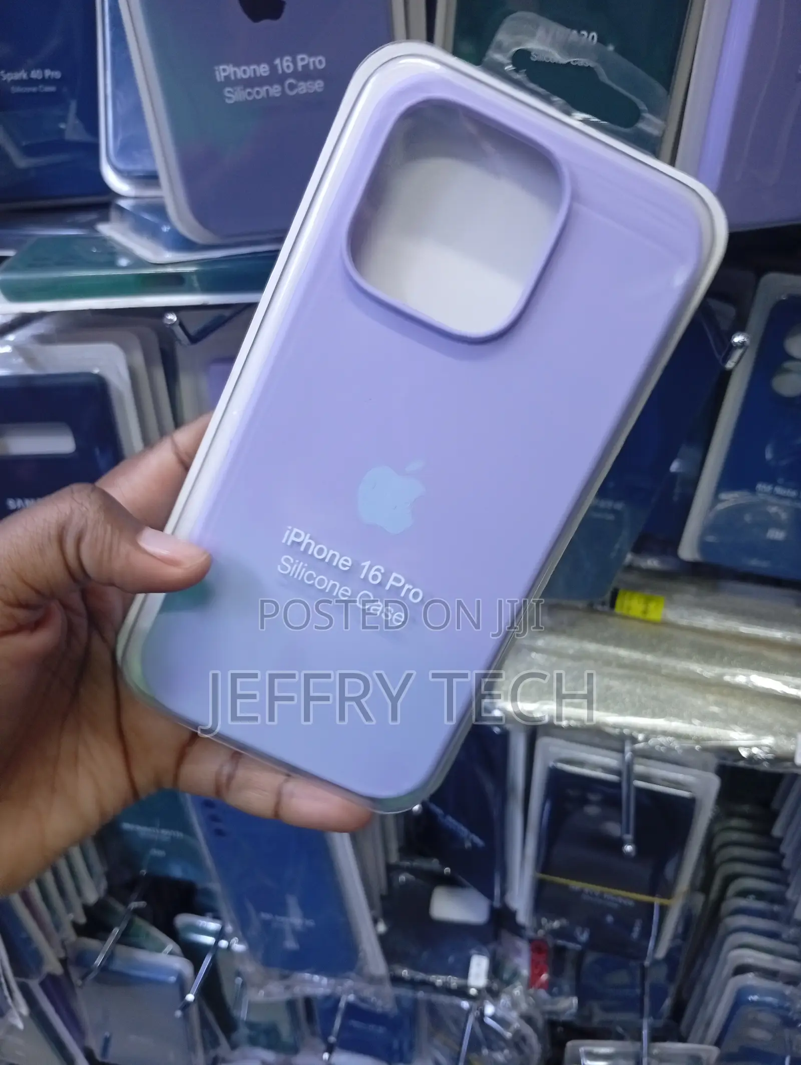 iPhone 16 Pro Silicone Case in a Light Purple Color, Packaged