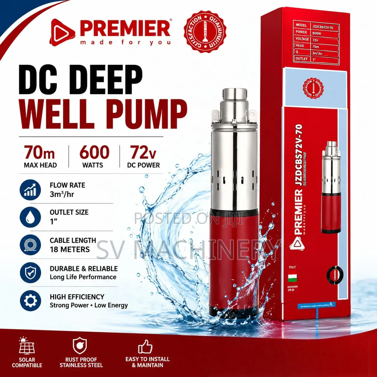 Heavy Duty Dc Deep Well Pump 600w 70M 72v
