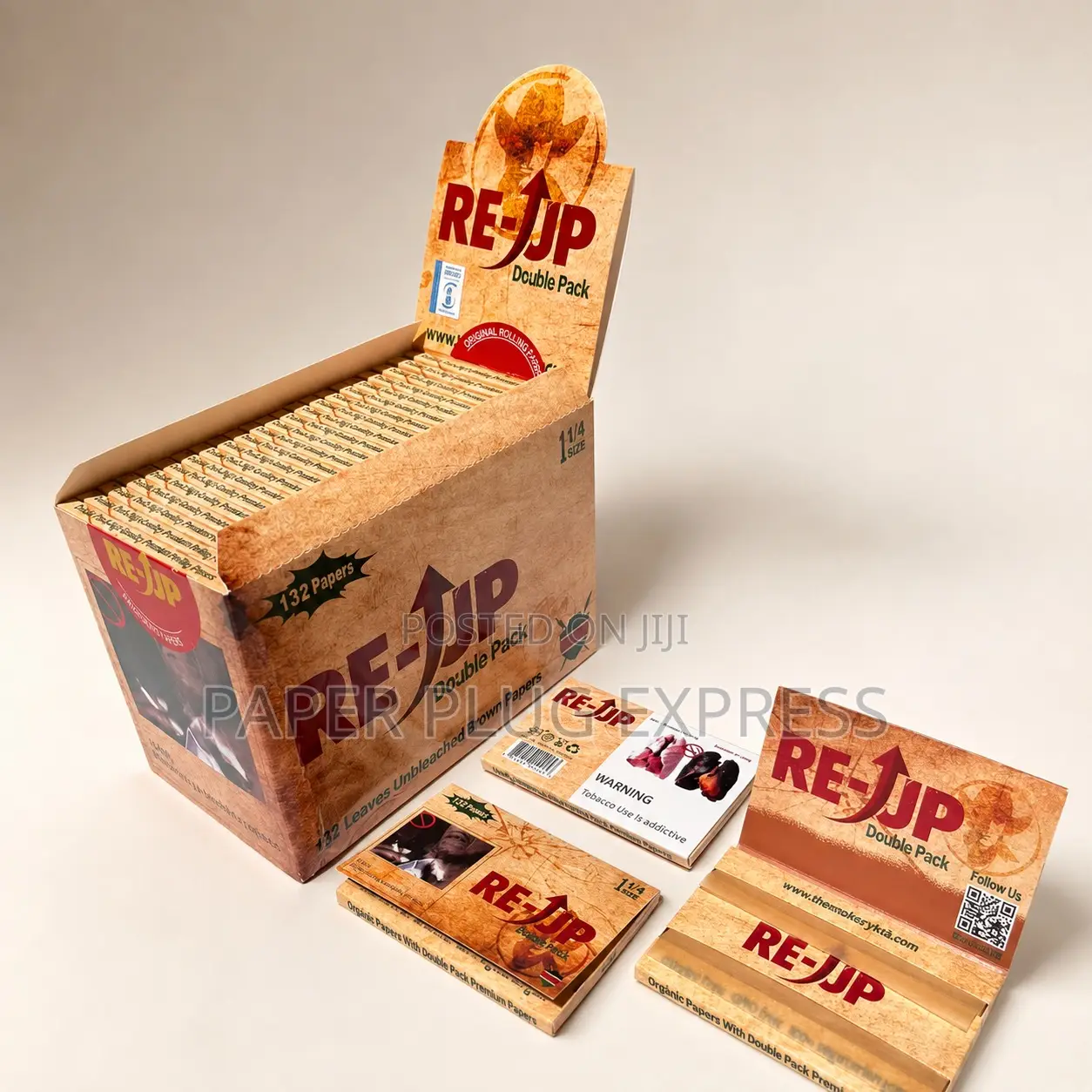 RE-UP Double Pack 11⁄4 Size Brown Rolling Papers – 132 Leaves
