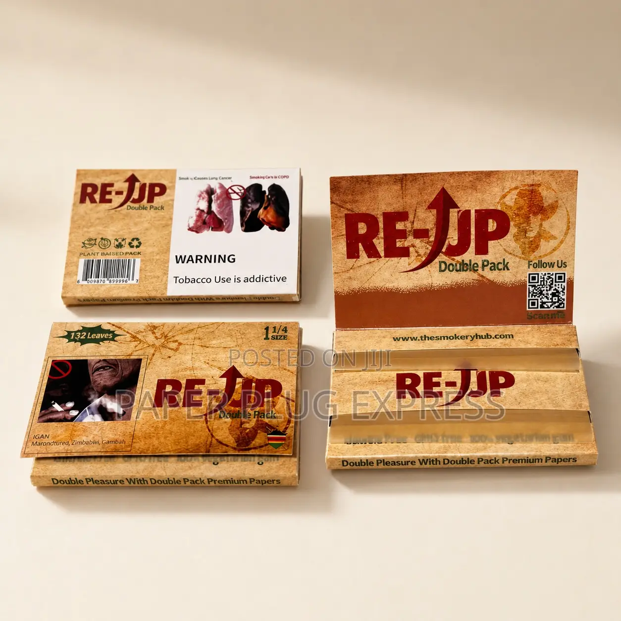 RE-UP Double Pack 11⁄4 Size Brown Rolling Papers – 132 Leaves