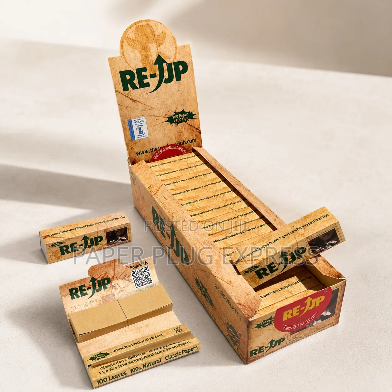 RE-UP 1 1/4 Size Brown Rolling Papers - 100 Leaves + Filter Tips