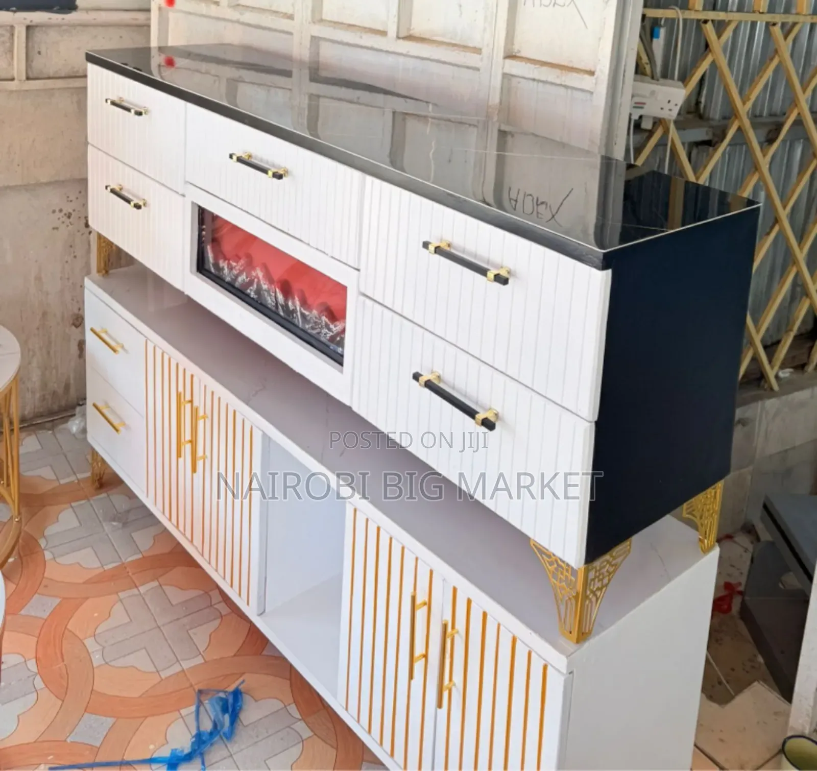 Modern Executive TV Stand With Fireplace Place Function