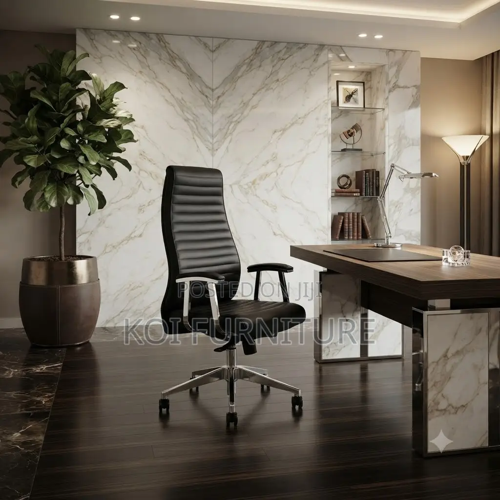 Office Chairs; Heavy Leather Cushioned High Back Office Chairs