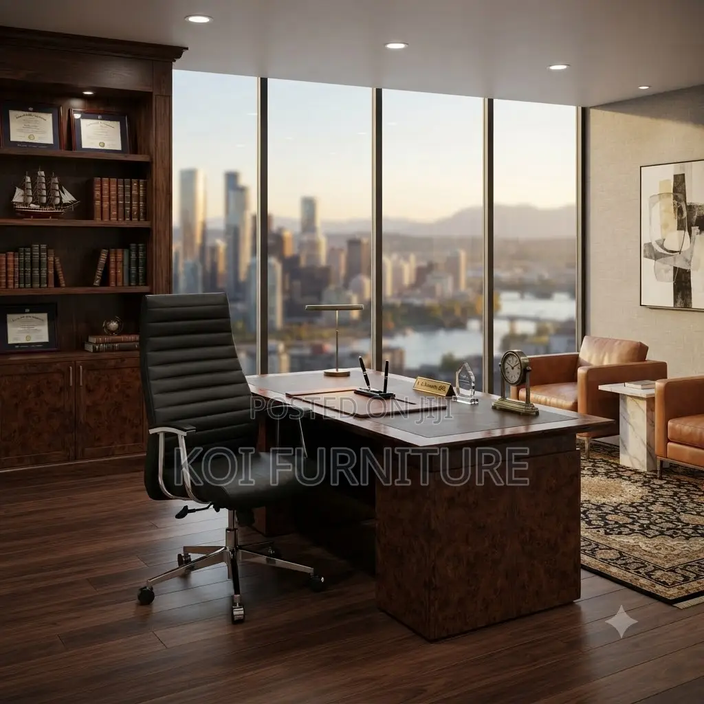 Office Chairs; Heavy Leather Cushioned High Back Office Chairs