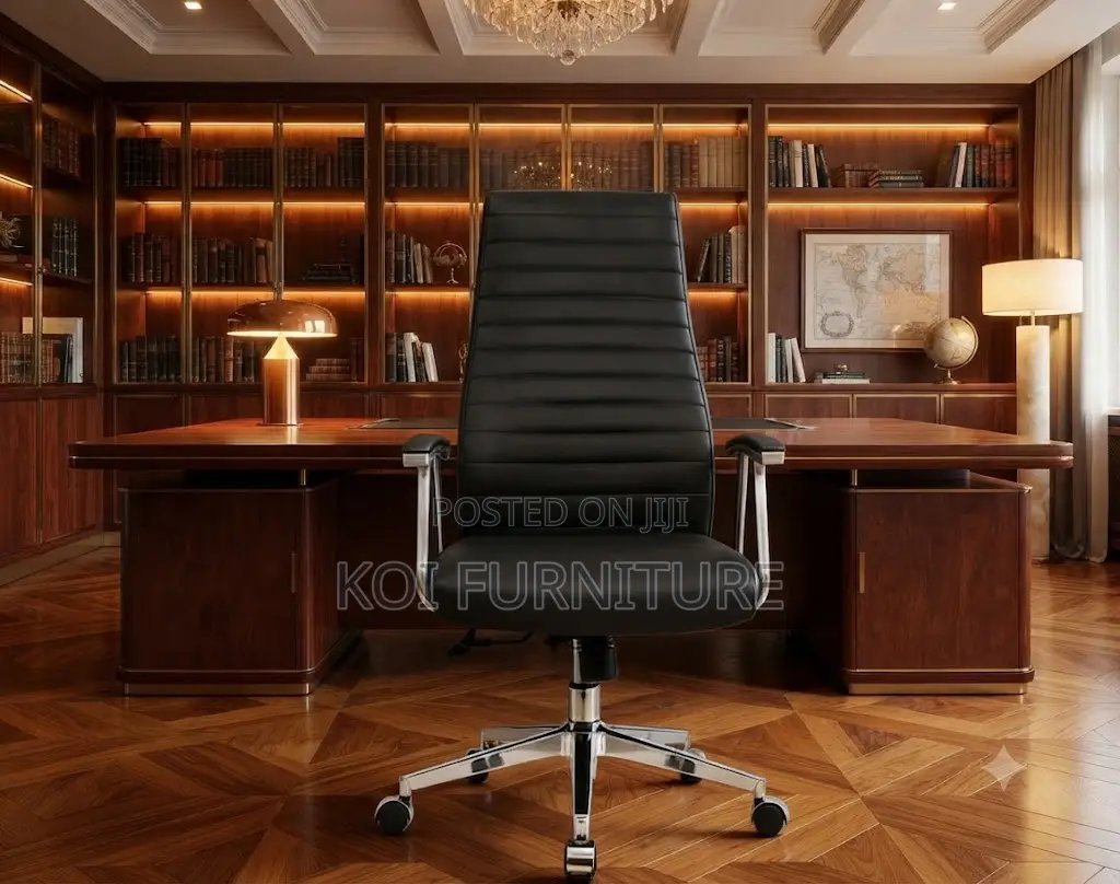 Office Chairs; Heavy Leather Cushioned High Back Office Chairs