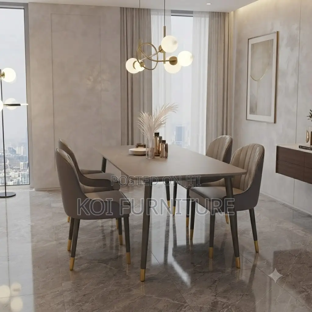 Dining Set; Four Seater Elegant Dining Set With Leather Cushion
