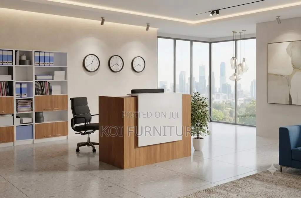 Reception Desk; 1.4 Meters Brown Front Office Receptionist Table