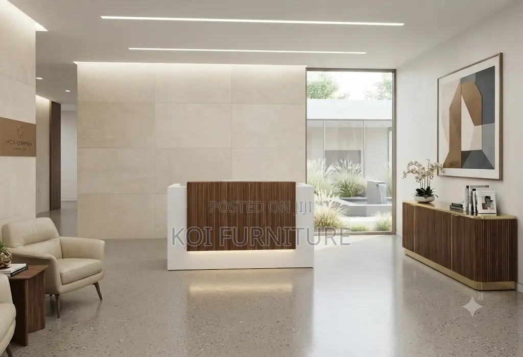 Reception Desk; 1.4 Meters Brown Front Office Receptionist Table