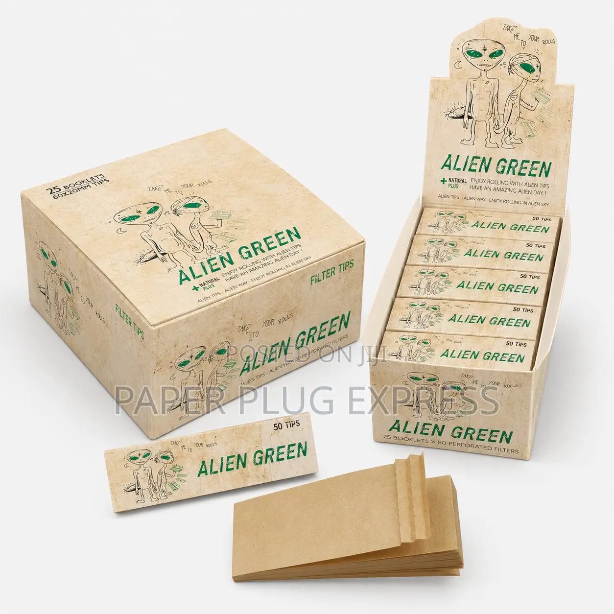 Alien Green Natural Brown Perforated Rolling Filter Tips – 50 Tips