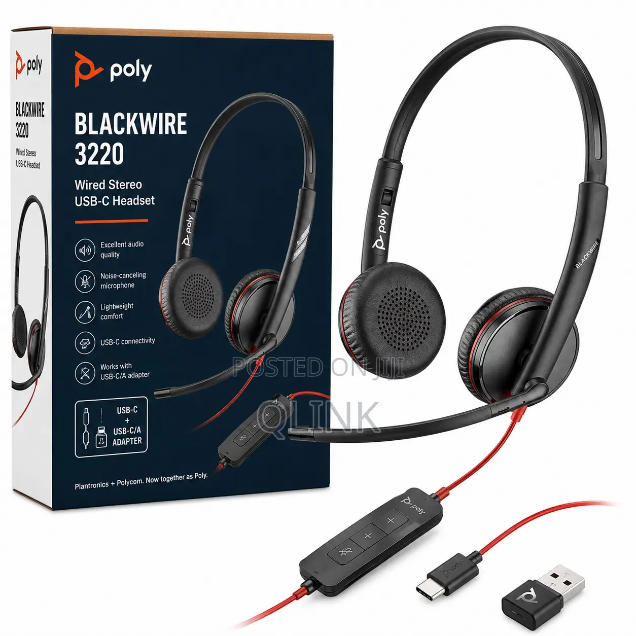 Poly Blackwire 3220 Wired Stereo USB-C Headset Mics +USB-C/A
