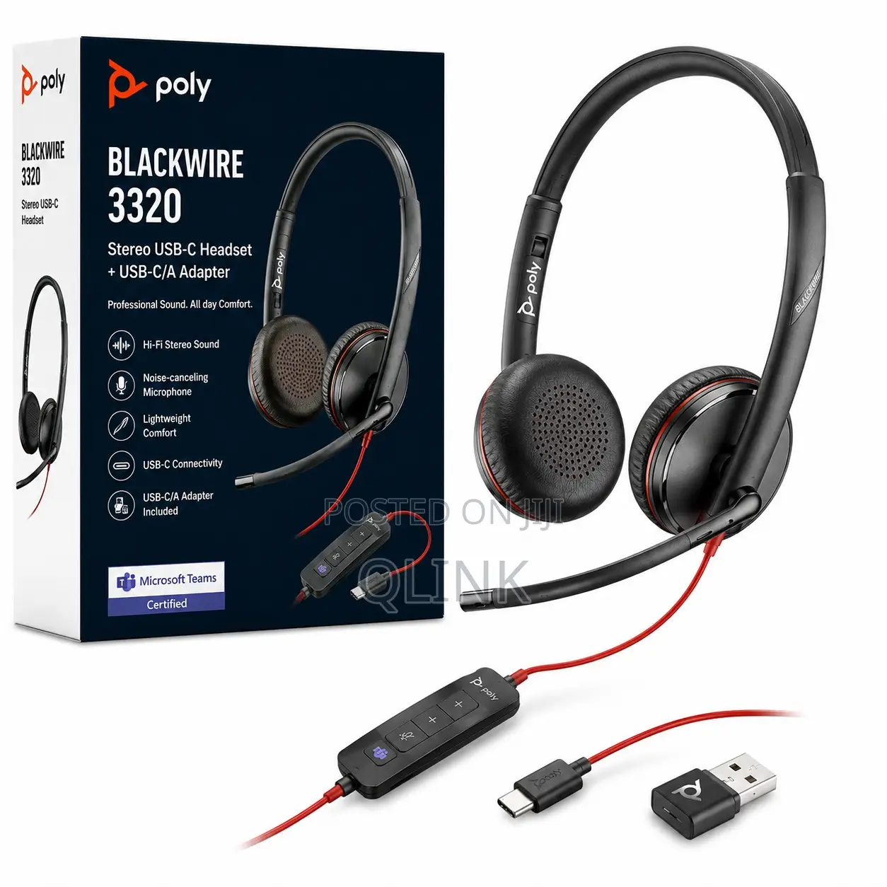 Poly Blackwire 3320 Wired USB-C Headset Noise cancellingMics +USB-C/A