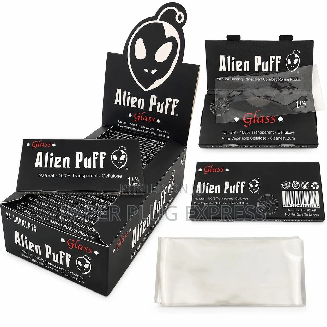 Alien Puff Glass 11⁄4 Transparent Rolling Paper 50 Leaves 24-Booklets