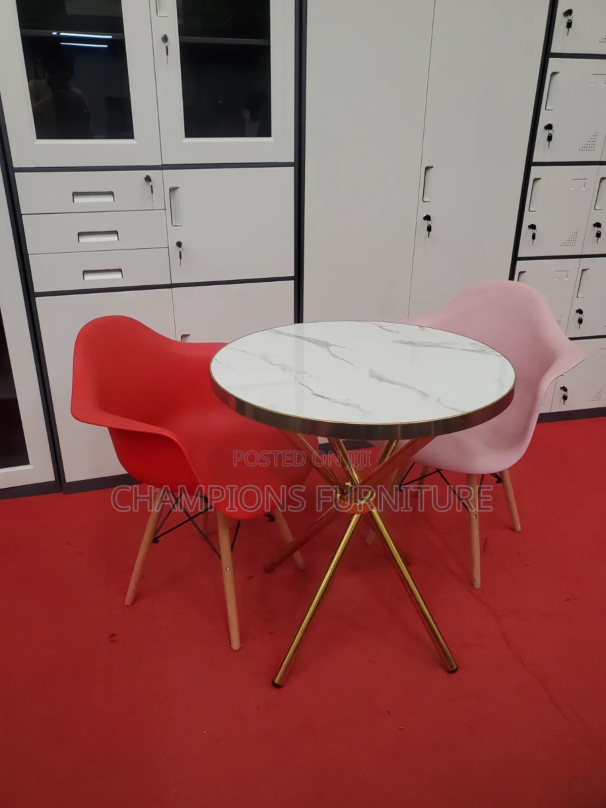 Criss-Cross Marble Table and Wide Eames Chairs Set