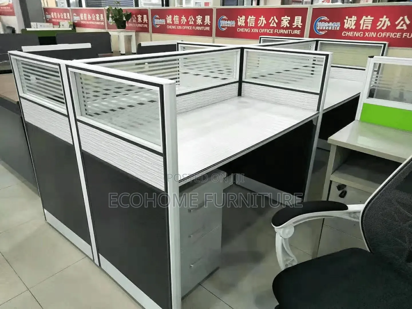 Office Desk; 4 Way Workstation With Mobile Pedestals
