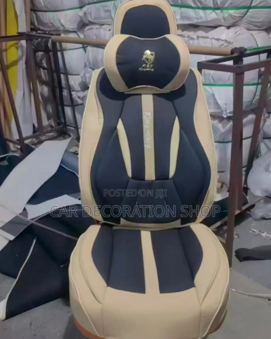 Two Tone Leather Universal Seat Cover Baije Black Water Resistant