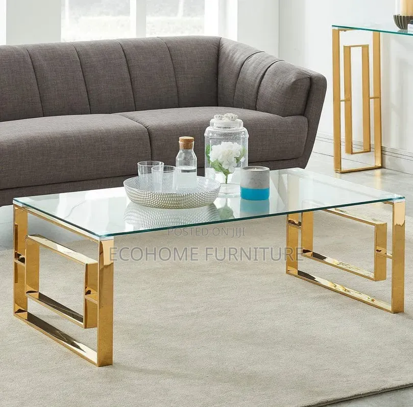 Coffee Table ; Glass Top and Golden Frame