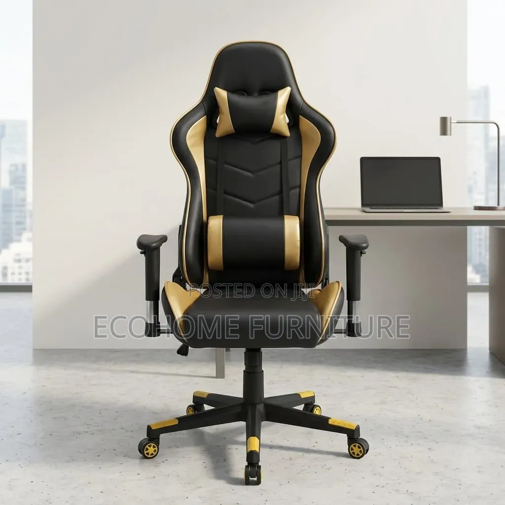 Gaming Chair; Ergonomic Gaming Chair Black Gold in Color