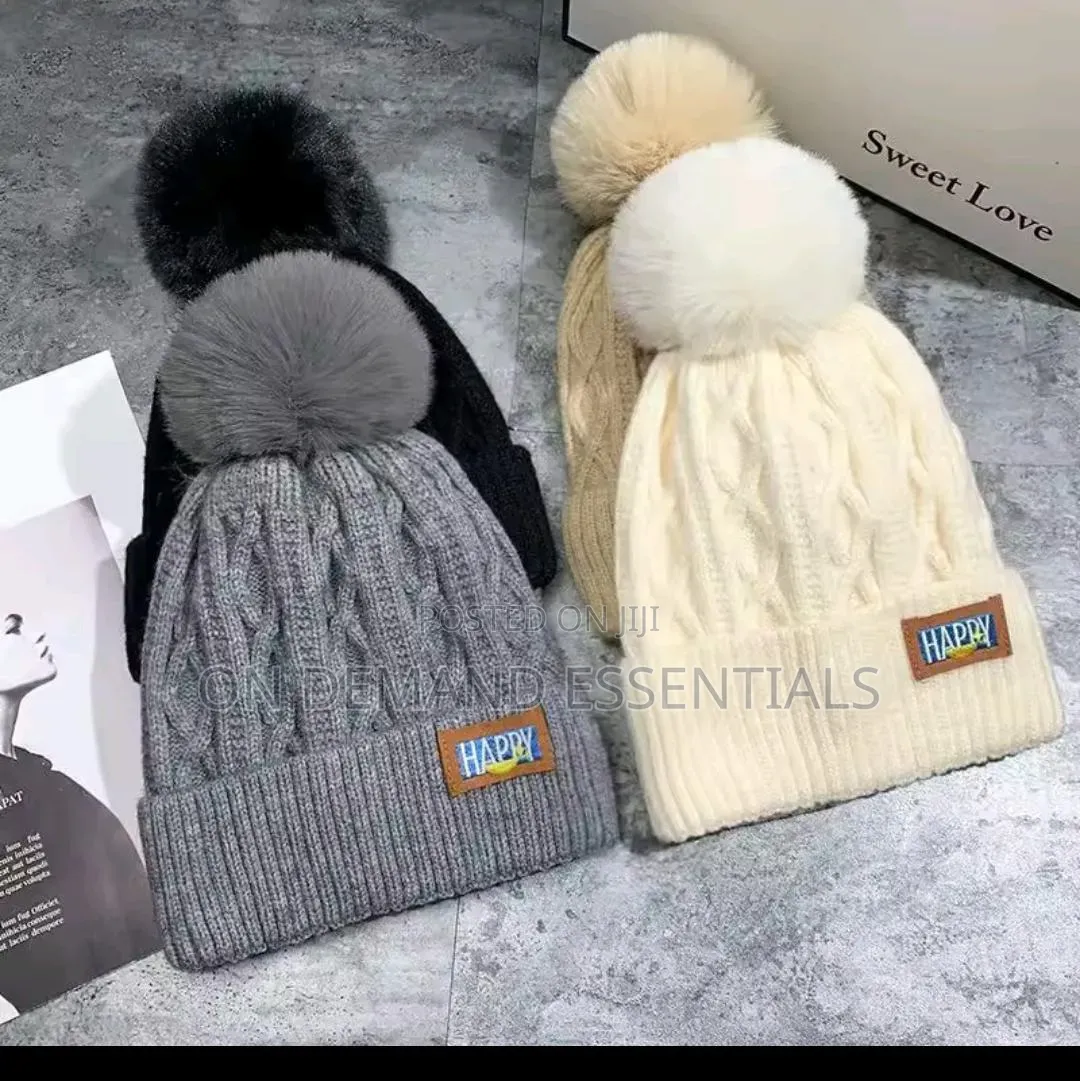 Autumn and Winter Pompom Knitted Hat Solid Color