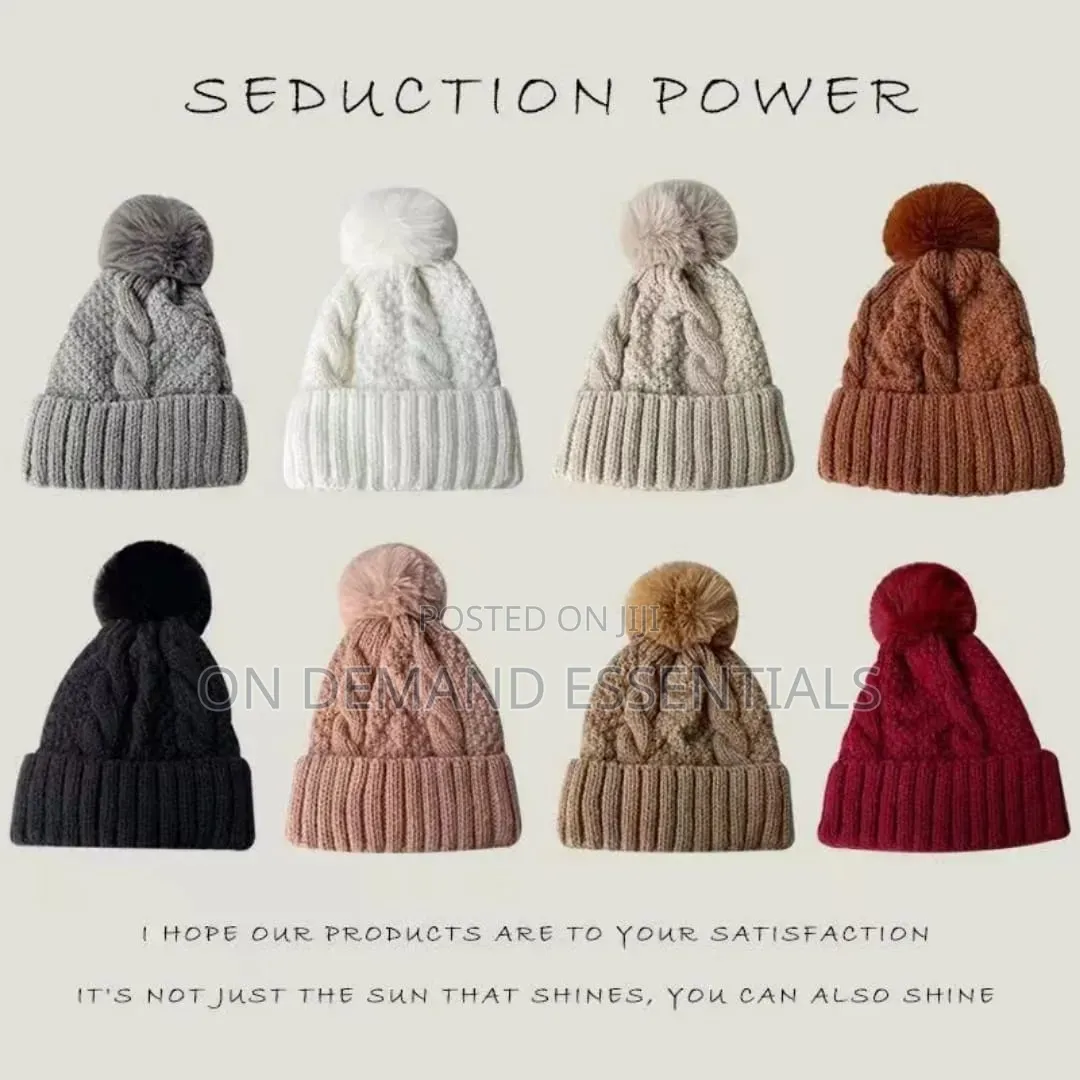 *Winter Knitted Hat Fleece Lined Warm Pure Color Versatile