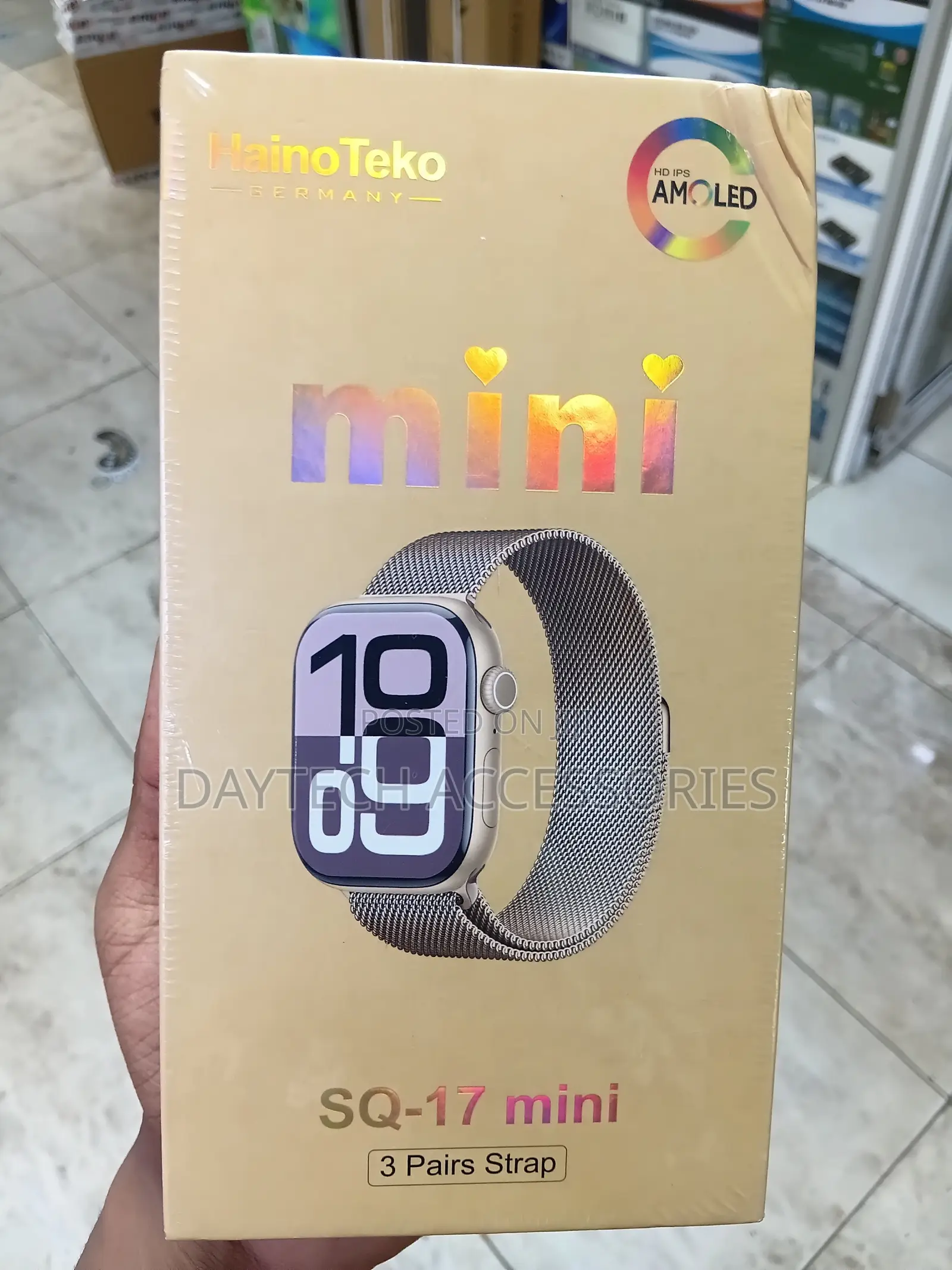 HainoTeko SQ-17 Mini Smart Watch AMOLED Display With 3 Straps.