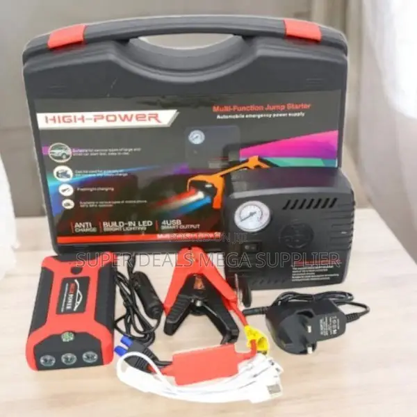 Reverse Polarity 12V 99800mAh Emergency Car JumpStarter Air Compressor