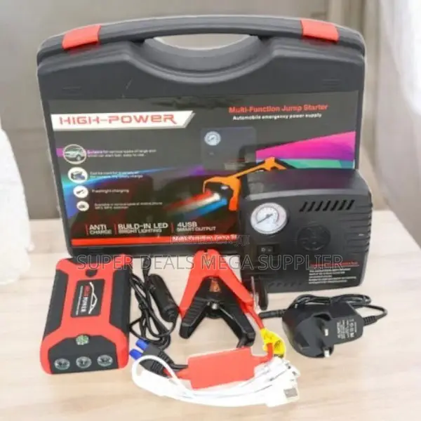 Reverse Polarity 12V 99800mAh Emergency Car JumpStarter Air Compressor