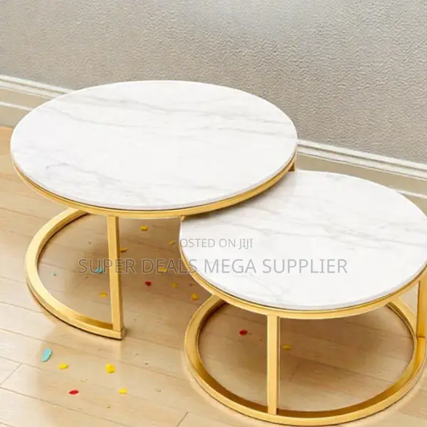 Marble Top 2 Pieces Round Coffee Table for Lounge and Apartment Decor