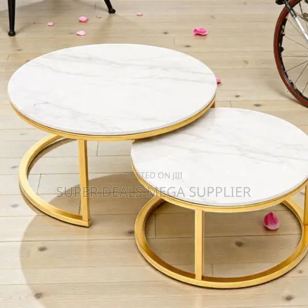 Decorative Set Marble Top 2 Pieces Round Coffee Table