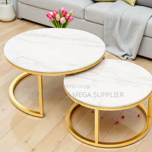 Decorative Set Marble Top 2 Pieces Round Coffee Table