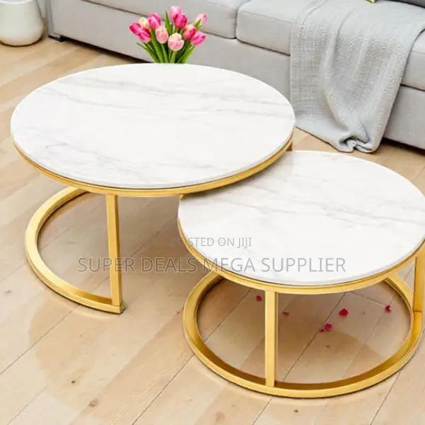 Modern Furniture Set Marble Top 2 Pieces Round Coffee Table