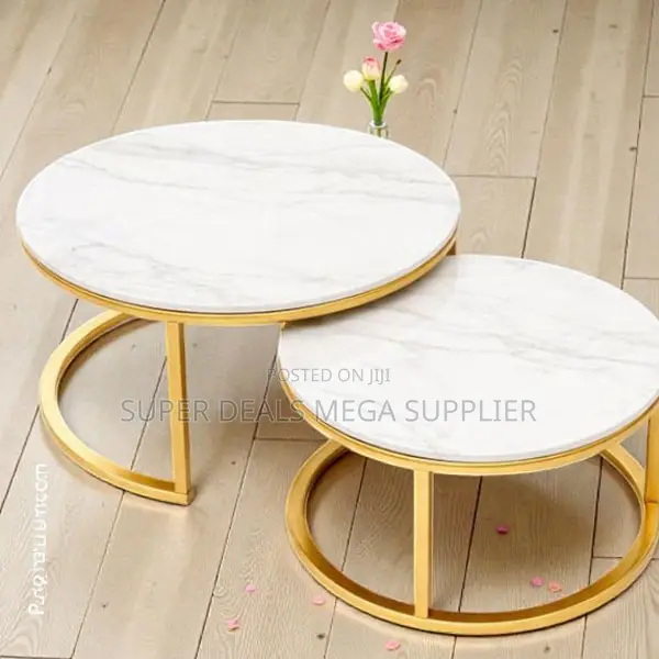 Minimalist Contemporary Homes Marble Top 2 Pieces Round Coffee Table