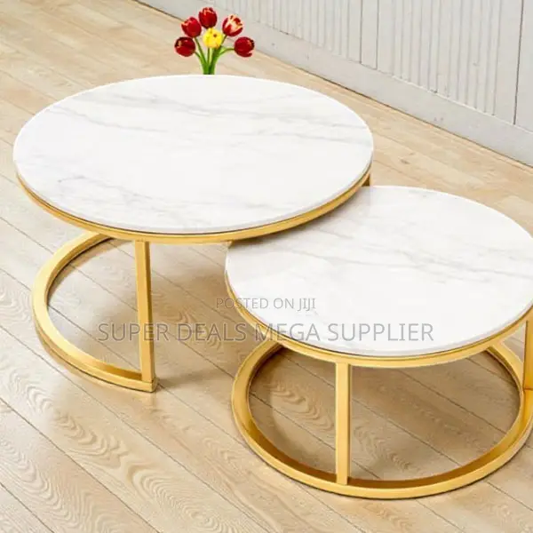 Luxury Inspired Centerpiece Marble Top 2 Pieces Round Coffee Table