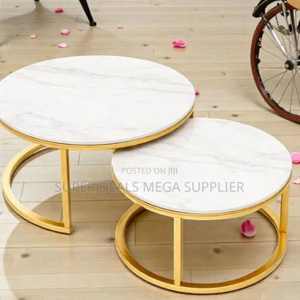 Marble Top 2 Pieces Round Coffee Table Centerpiece Set for Lounge Area