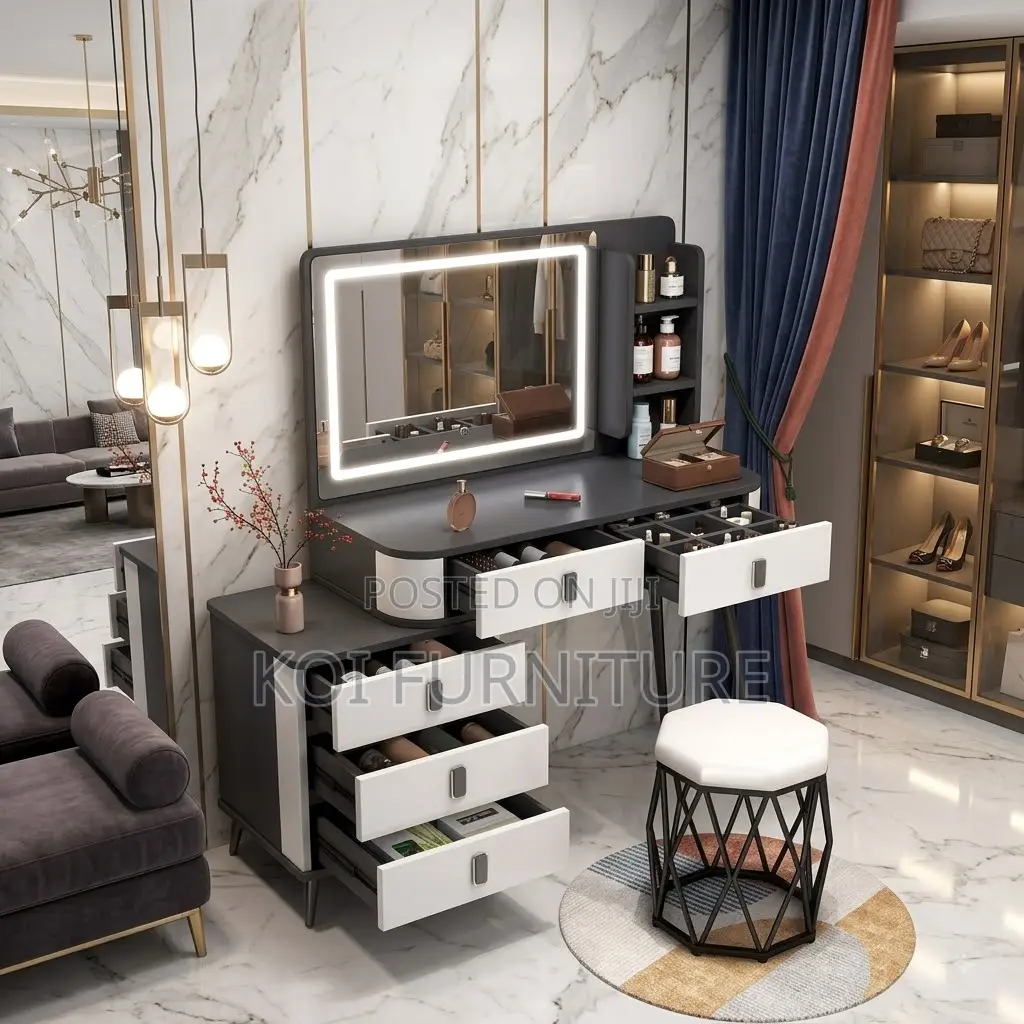 Dressers; White Classical Dressing Room Vanity Set Table