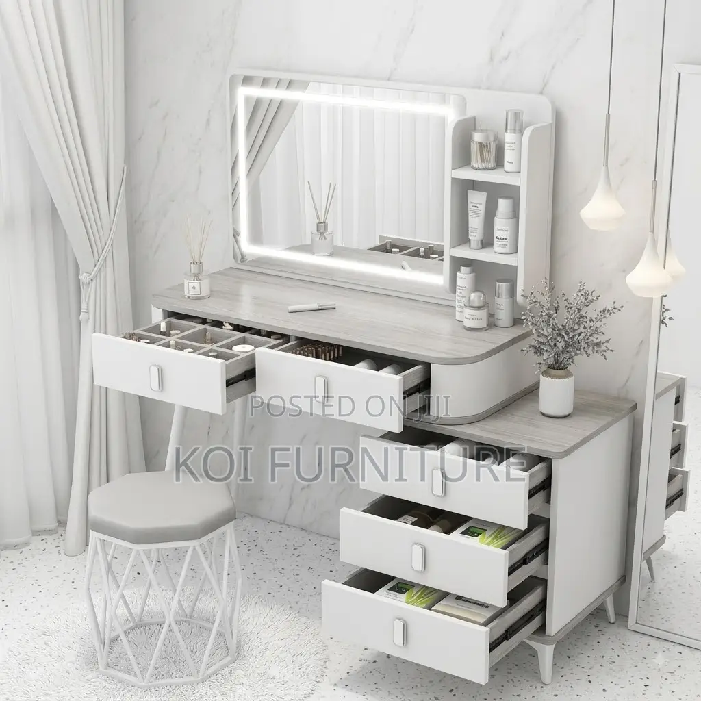 Dressers; White Classical Dressing Room Vanity Set Table