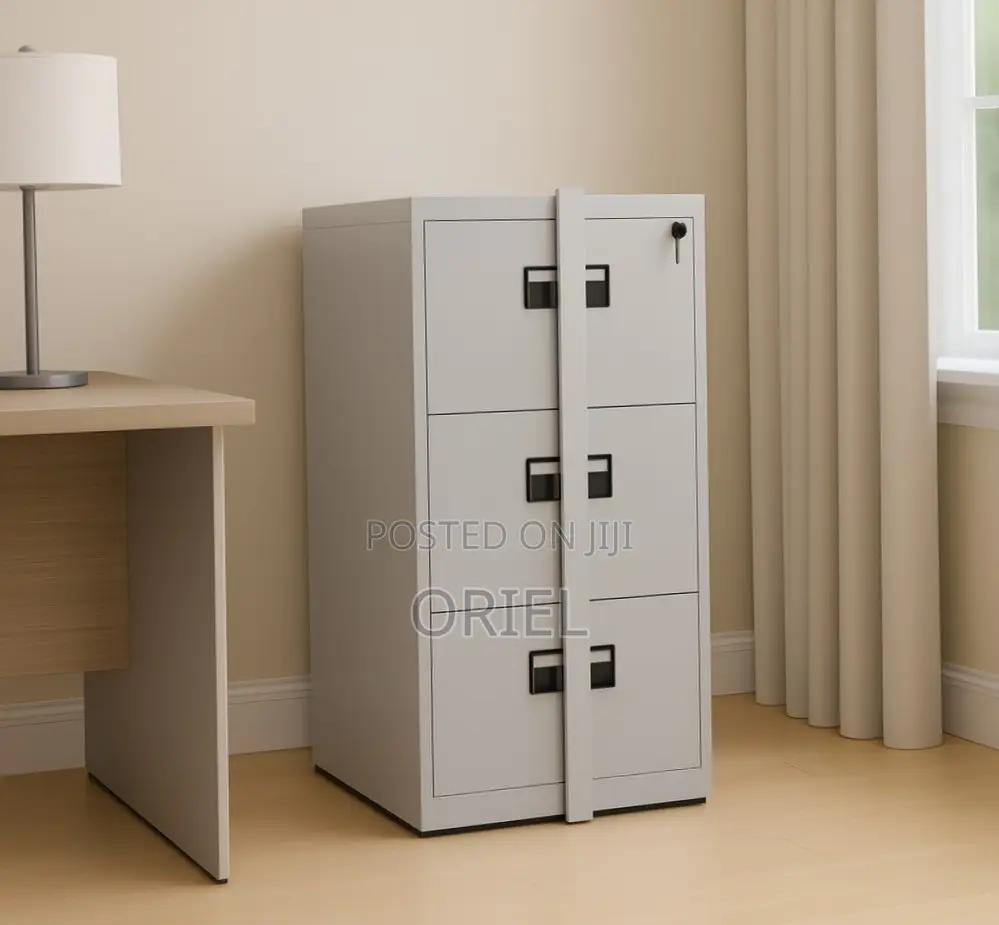 Office Cabinet : 3-Drawer Cabinet With Vertical Locking Security Bar
