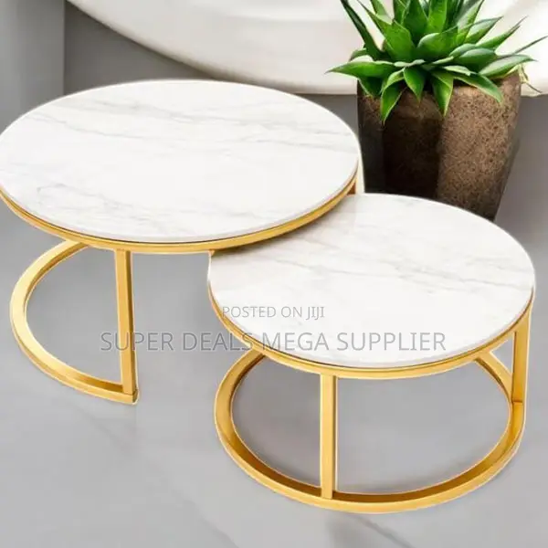 Contemporary Interior Decor Marble Top 2 Pieces Round Coffee Table