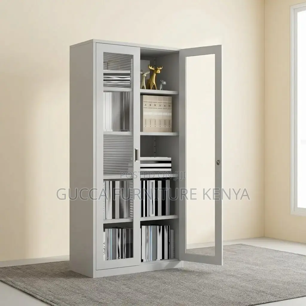Full Glass Metallic Storage Cabinet.