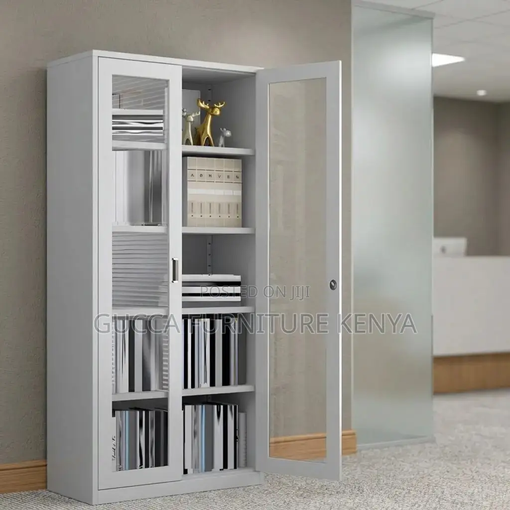Full Glass Metallic Storage Cabinet.