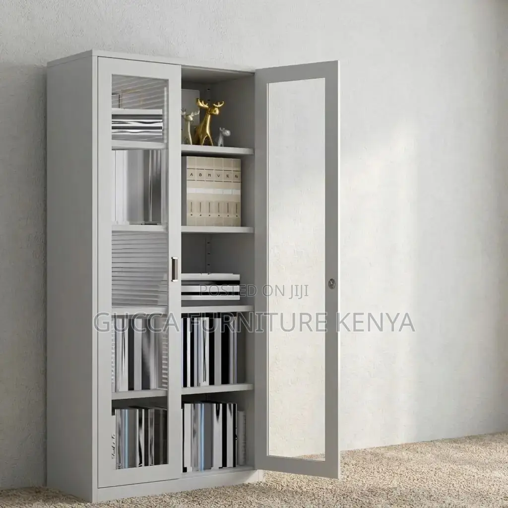 Full Glass Metallic Storage Cabinet.