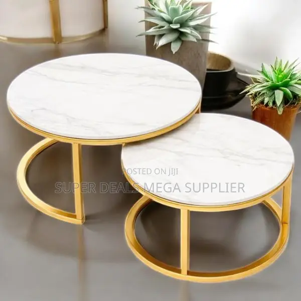 Contemporary Interior Decor Marble Top 2 Pieces Round Coffee Table